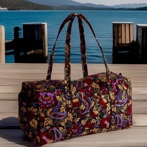 new Vera Bradley Cotton Duffel Bag Travel, Midnight Garden Paisley